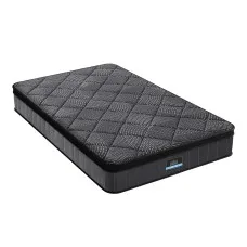 Giselle Bedding Single Mattress 25cm Pocket Spring Latex Euro Top Medium Firm Black with Reinforced Edge Support