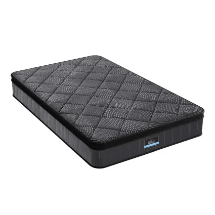 Giselle Bedding Single Mattress 25cm Pocket Spring Latex Euro Top Medium Firm Black with Reinforced Edge Support