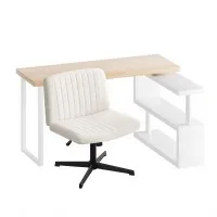 Artiss 140cm Office Desk and Chair Set with Rotatable Bookshelf and Beige Criss Cross Chair for Home Office