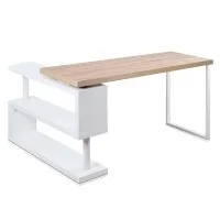 Artiss Computer Desk with Bookshelf, Melamine Finish, 140cm, Oak & White, Rotatable Shelf, Contemporary Design