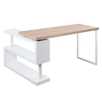 Artiss Computer Desk with Bookshelf, Melamine Finish, 140cm, Oak & White, Rotatable Shelf, Contemporary Design