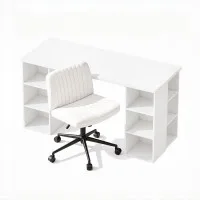 Office Desk and Chair Set 150cm with Six Storage Shelves and Cross-Legged PU Leather Chair White Artiss