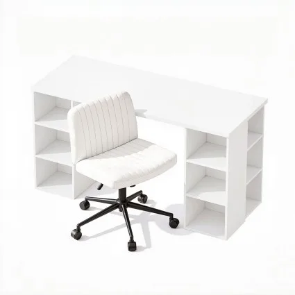 Office Desk and Chair Set 150cm with Six Storage Shelves and Cross-Legged PU Leather Chair White Artiss