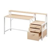 Artiss Computer Desk 160cm Oak MDF Study Table with Drawers, Open Shelf, Monitor Riser, Printer Space, Home Office