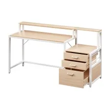 Artiss Computer Desk 160cm Oak MDF Study Table with Drawers, Open Shelf, Monitor Riser, Printer Space, Home Office