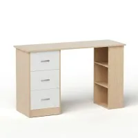 Artiss Computer Desk 120cm with 3 Drawers, 3-Tier Shelves, 50kg Desktop and Melamine Finish Oak White
