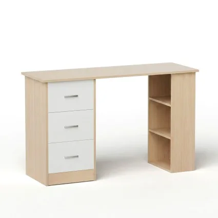 Artiss Computer Desk 120cm with 3 Drawers, 3-Tier Shelves, 50kg Desktop and Melamine Finish Oak White