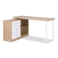 Artiss Swivelling L Shape Computer Desk with Storage Cabinets and Bookshelves for Home Office Oak