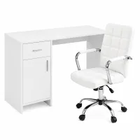 Artiss Office Desk and Chair Set 100cm White Computer Desk with Storage Adjustable PU Leather Office Chair