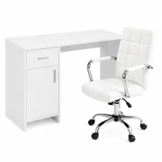 Artiss Office Desk and Chair Set 100cm White Computer Desk with Storage Adjustable PU Leather Office Chair