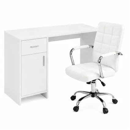 Artiss Office Desk and Chair Set 100cm White Computer Desk with Storage Adjustable PU Leather Office Chair