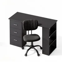 Artiss Office Desk and Chair Set 120cm Computer Desk with 3 Drawers Open Shelves Ergonomic Chair 360°