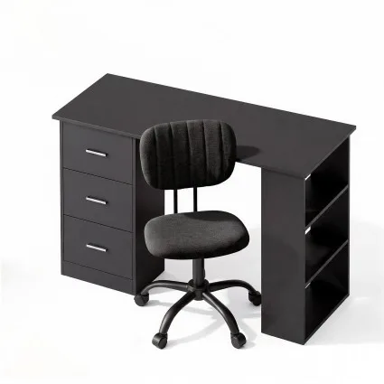 Artiss Office Desk and Chair Set 120cm Computer Desk with 3 Drawers Open Shelves Ergonomic Chair 360°