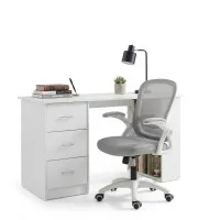 Artiss 120cm Computer Desk and Ergonomic Mesh Office Chair Set with 3 Drawers 3 Shelves White Finish