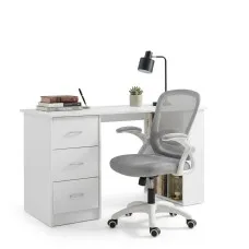 Artiss 120cm Computer Desk and Ergonomic Mesh Office Chair Set with 3 Drawers 3 Shelves White Finish