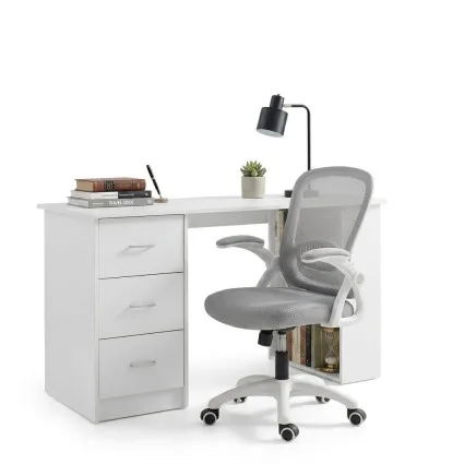 Artiss 120cm Computer Desk and Ergonomic Mesh Office Chair Set with 3 Drawers 3 Shelves White Finish