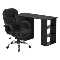 Artiss Computer Desk 120cm with Executive Office Chair Set, PU Leather High Back, Drawers & Shelves, Black
