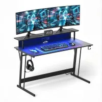 Artiss 120cm Gaming Desk with RGB LED Lights Built In Power USB Ports and Monitor Shelf Carbon Fibre Top