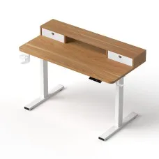 Artiss Electric Standing Desk 120cm Height Adjustable Sit Stand Oak White with Drawers Monitor Shelf
