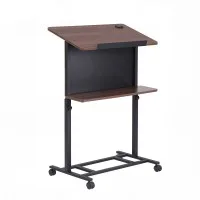 Artiss Mobile Lectern Podium Stand with Storage Shelf Height Adjustable Desk Black Walnut