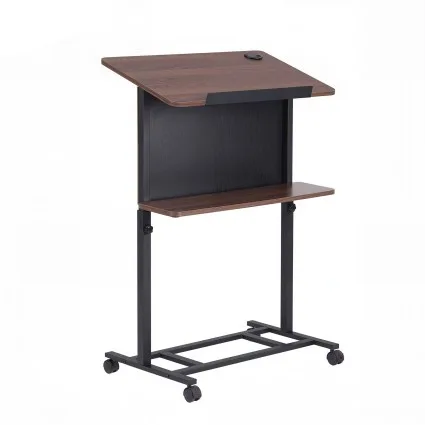 Artiss Mobile Lectern Podium Stand with Storage Shelf Height Adjustable Desk Black Walnut
