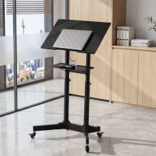 Artiss Mobile Lectern Stand Adjustable Sit to Stand Presentation Podium Black with Wheels Tilt Top 60x40 cm