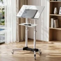 Artiss Mobile Lectern Stand Adjustable Sit-to-Stand Presentation Podium Tilting Top Wheels White (60x40cm)