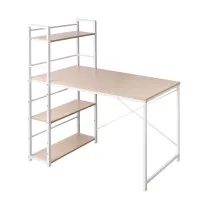Artiss Computer Desk with Shelves, Engineered Wood, 120cm, White Frame, Oak Top, Stylish & Functional Workstation