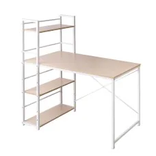Artiss Computer Desk with Shelves, Engineered Wood, 120cm, White Frame, Oak Top, Stylish & Functional Workstation