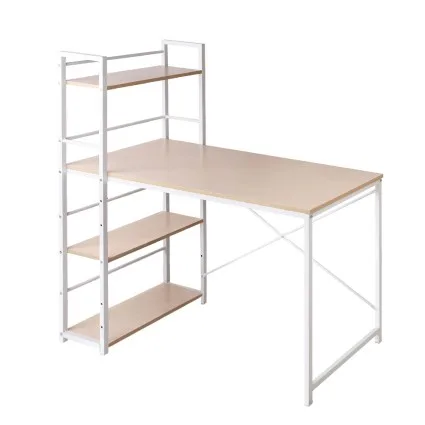 Artiss Computer Desk with Shelves, Engineered Wood, 120cm, White Frame, Oak Top, Stylish & Functional Workstation