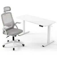 Artiss Standing Desk and Office Chair Combo 140cm White Ergonomic Sit Stand Desk with Height Memory and Lumbar Support