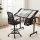 Artiss Drawing Table and Ergonomic Drafting Chair Set with Tilting Glass Desktop and Storage Drawers Black