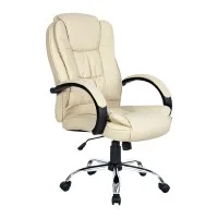 Artiss Rainier Beige Executive Office Chair - High-Back PU Leather, Tilt, Height Adjustable, 360° Swivel, Chrome Base