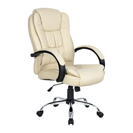 Artiss Rainier Beige Executive Office Chair - High-Back PU Leather, Tilt, Height Adjustable, 360° Swivel, Chrome Base