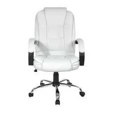 Artiss Executive Office Chair White PU Leather High Back Ergonomic Tilt Adjustable Swivel Chrome Base 120kg