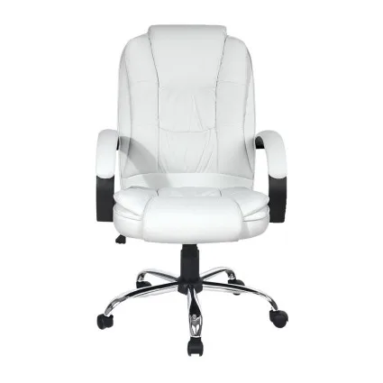 Artiss Executive Office Chair White PU Leather High Back Ergonomic Tilt Adjustable Swivel Chrome Base 120kg