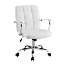 Artiss White PU Leather Office Chair with Mid-Back, Adjustable Height, Chrome Base, and Padded Armrests