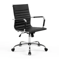 Artiss Office Chair - Mid Back PU Leather, 360° Swivel, Height & Tilt Adjustable, Chrome Base, Black Conference Seating