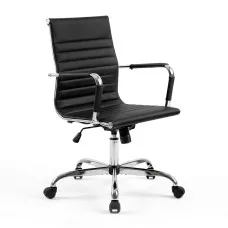 Artiss Office Chair - Mid Back PU Leather, 360° Swivel, Height & Tilt Adjustable, Chrome Base, Black Conference Seating