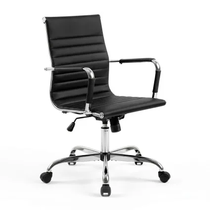 Artiss Office Chair - Mid Back PU Leather, 360° Swivel, Height & Tilt Adjustable, Chrome Base, Black Conference Seating