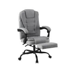 Artiss Executive Office Chair with Fabric Seat, High Back, Footrest, 360° Swivel, Recline, Grey, 120kg Capacity