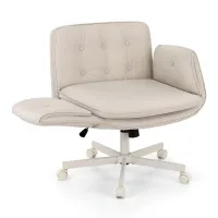 Artiss Ergonomic Criss Cross Chair with Wheels, Adjustable Armrests, PU Leather, 360° Swivel, Beige, 72x72x80-90cm