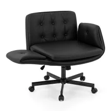 Artiss Criss Cross Ergonomic Office Chair with Wheels 6-Position Adjustable Armrests PU Leather Black