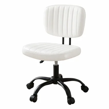 Artiss Armless Office Chair White PU Leather Ergonomic Height Adjustable 45-54cm 360° Swivel Castors