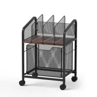 Artiss Mobile Filing Cabinet with Locking Wheels and Dividers, 37 x 30cm, Black and Wood Under Desk Storage