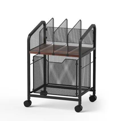 Artiss Mobile Filing Cabinet with Locking Wheels and Dividers, 37 x 30cm, Black and Wood Under Desk Storage