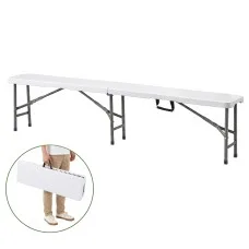 Gardeon 180cm Folding Garden Bench HDPE Fold In Half Portable Trestle Seat White Grey Frame 180 cm Long