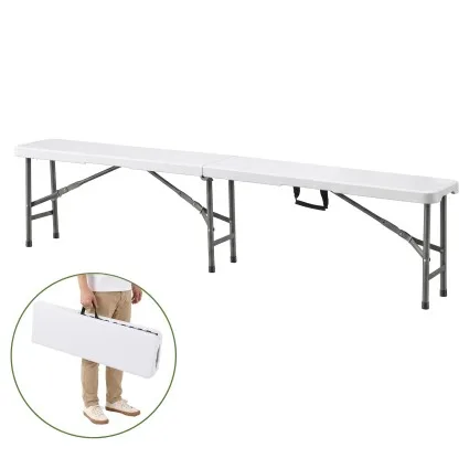 Gardeon 180cm Folding Garden Bench HDPE Fold In Half Portable Trestle Seat White Grey Frame 180 cm Long