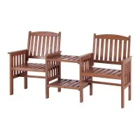 Gardeon 2-Seater Outdoor Garden Bench Loveseat Set, Fir Wood, Brown, Central Table with Parasol Hole, 165cm