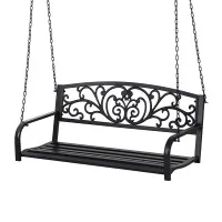 Gardeon Outdoor 2-Seater Swing Chair, Powder-Coated Steel, 200kg Capacity, Black, Easy Assembly, 127x41x50cm, 1-Year